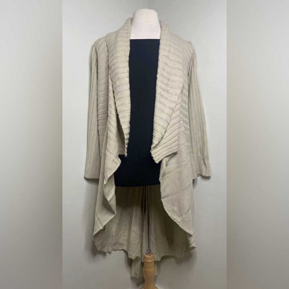 Alberto Makali Long Cardigan Knit Sweater Beige Neutral Cinched Women’s Large
